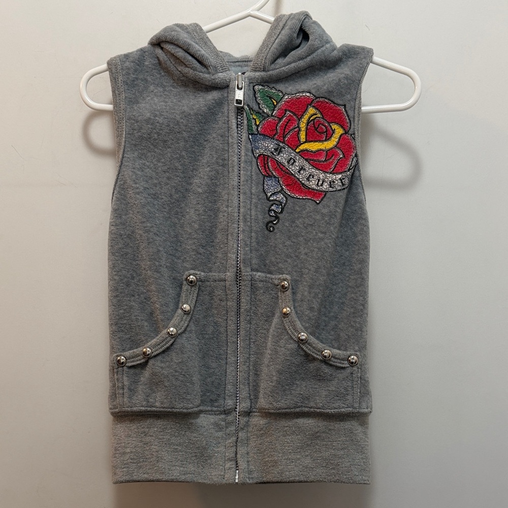 Flowers by Zoe Gray Velour Sleeveless Hoodie with Red Rose